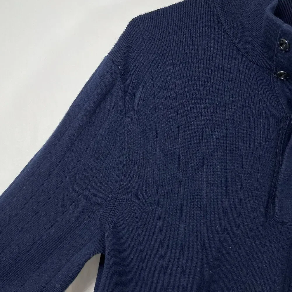 Banana Republic Extra Fine Merino Wool Sweater Mens Medium Navy 1/4 Snap Mock